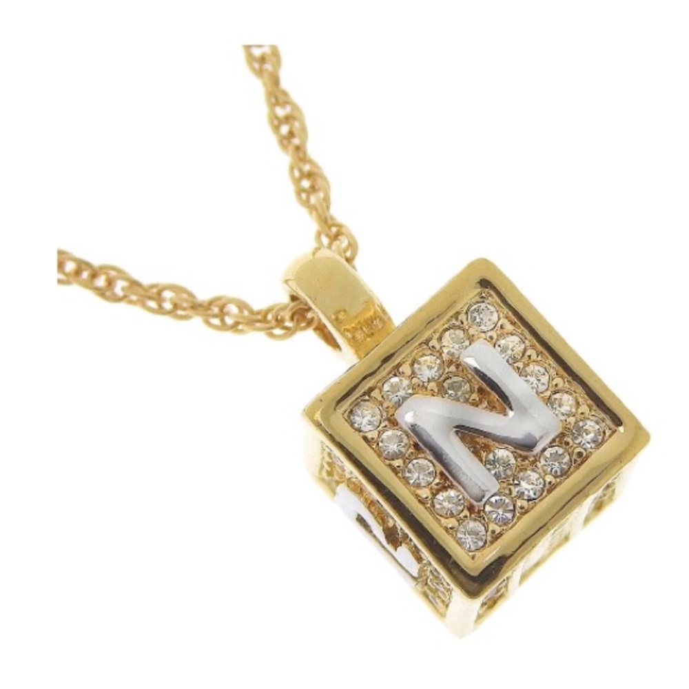 Nina Ricci Gold Plated CZ Boxed Logo Long Necklace 24”